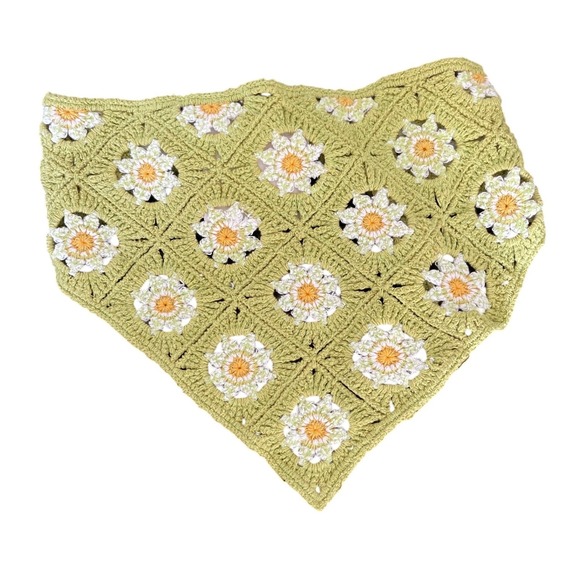 Earthbound Trading Co Accessories - Earthbound Trading Co Green Crochet Daisy Granny Square Bandana Hair Scarf Boho
